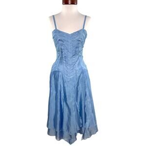Bosca Blue Iridescent Ruched Midi Dress Size S – Y2K Mermaid Fairy Prom Cocktail